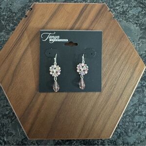 TANYA CREATIONS BEADED CRYSTAL FLOWER DANGLE EARRINGS